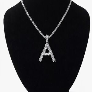 NWOT - Tennis Letter “A” Necklace – CZ Pave Initial Pendant (Silver Tone)